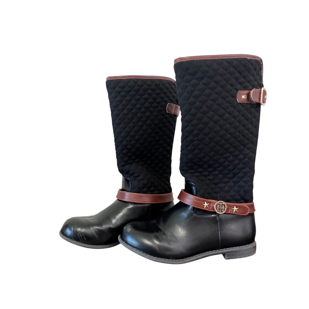Tommy Hilfiger Girls Andrea Equine Riding Boots Black Cognac Brown Size 3 PM-42